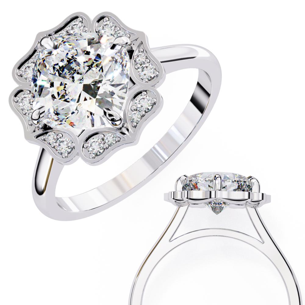 The Samantha Cushion Floral Vintage Halo Engagement Ring