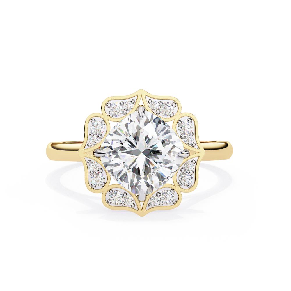 The Samantha Cushion Floral Vintage Halo Engagement Ring