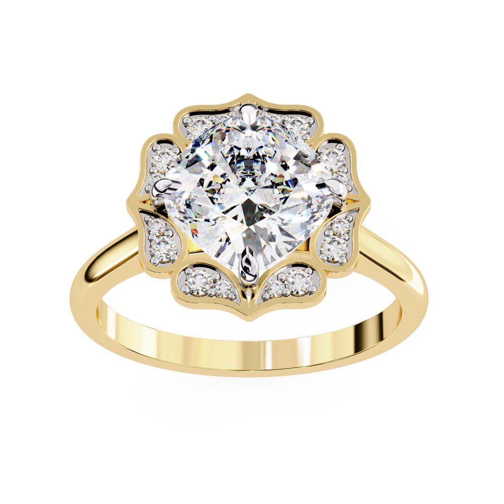 The Samantha Cushion Floral Vintage Halo Engagement Ring