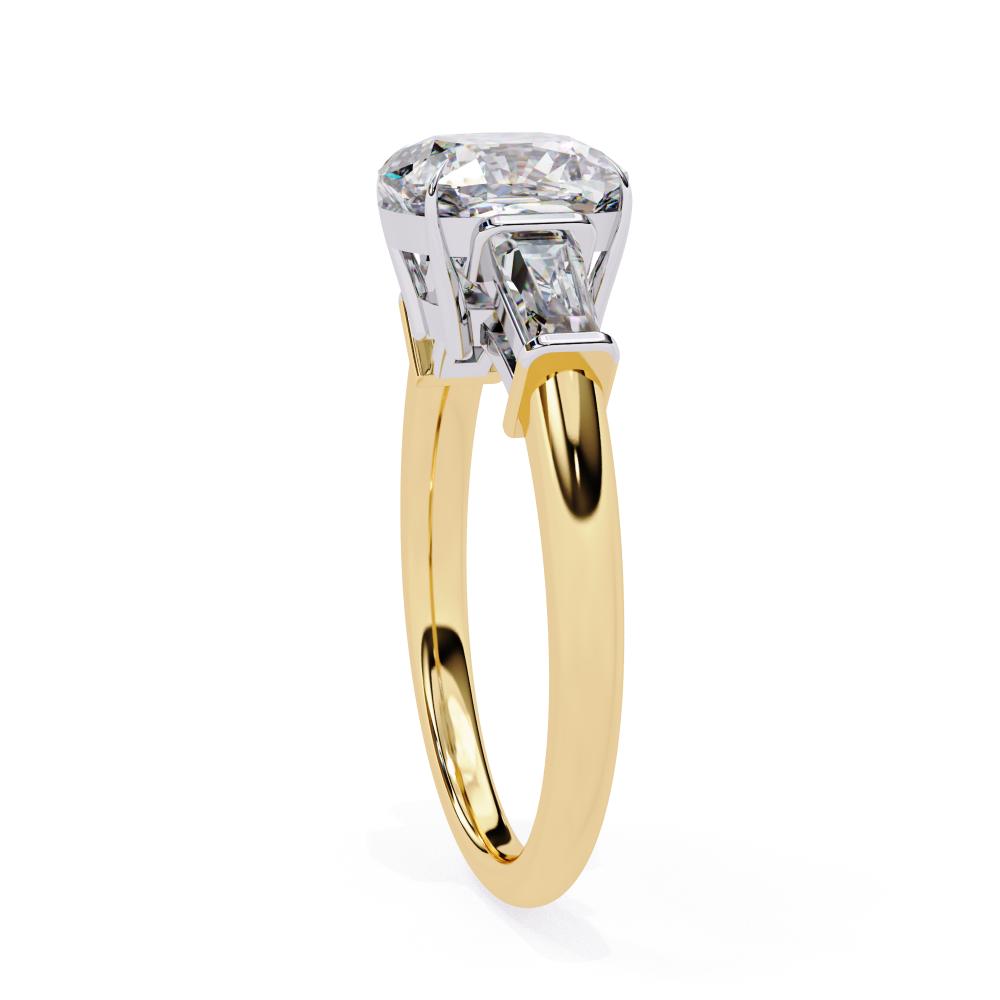 The Amira Cushion with Baguette Three Stone Engagement Ring
