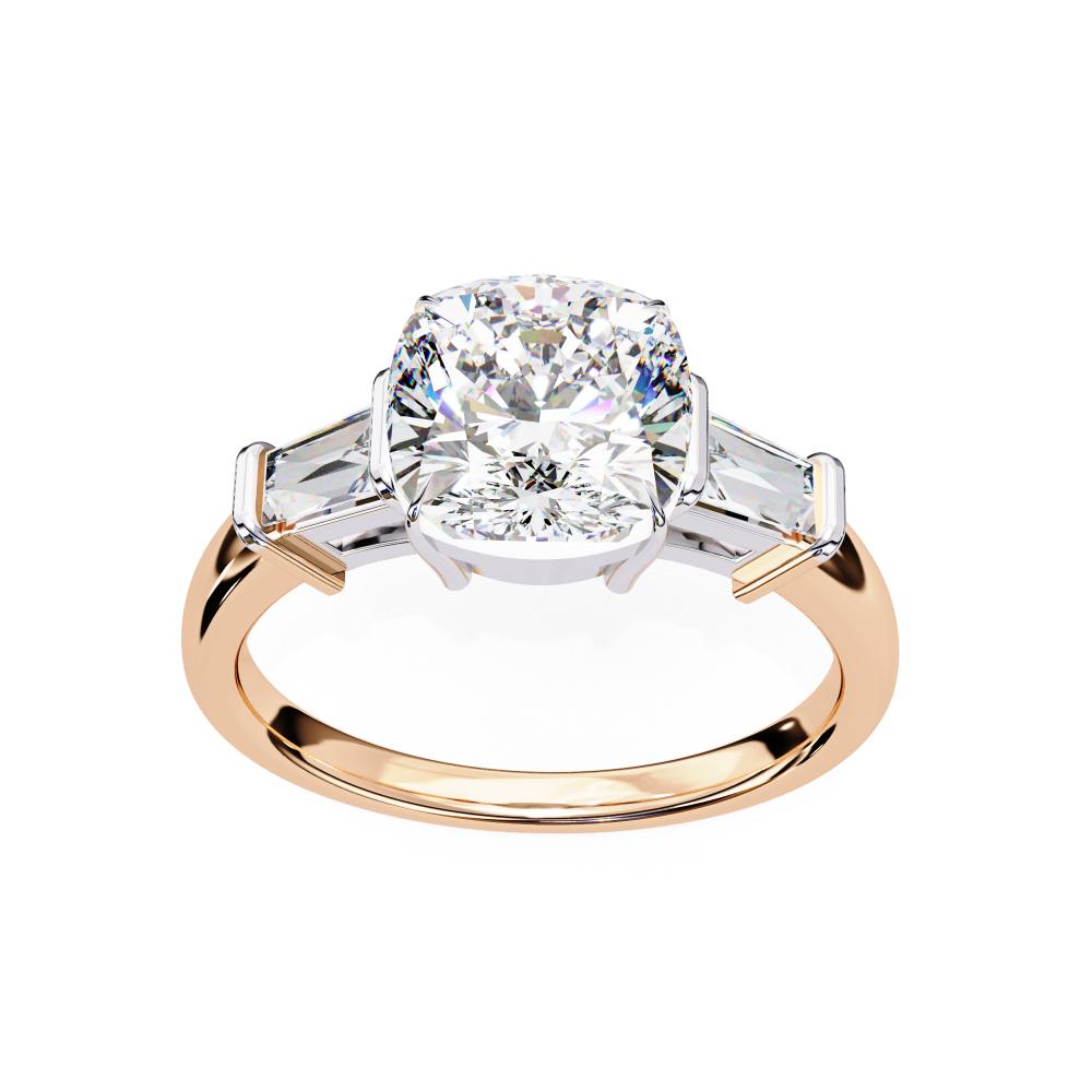 The Amira Cushion with Baguette Three Stone Engagement Ring