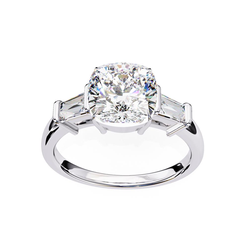The Amira Cushion with Baguette Three Stone Engagement Ring