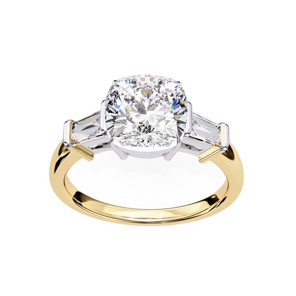 The Amira Cushion with Baguette Three Stone Engagement Ring