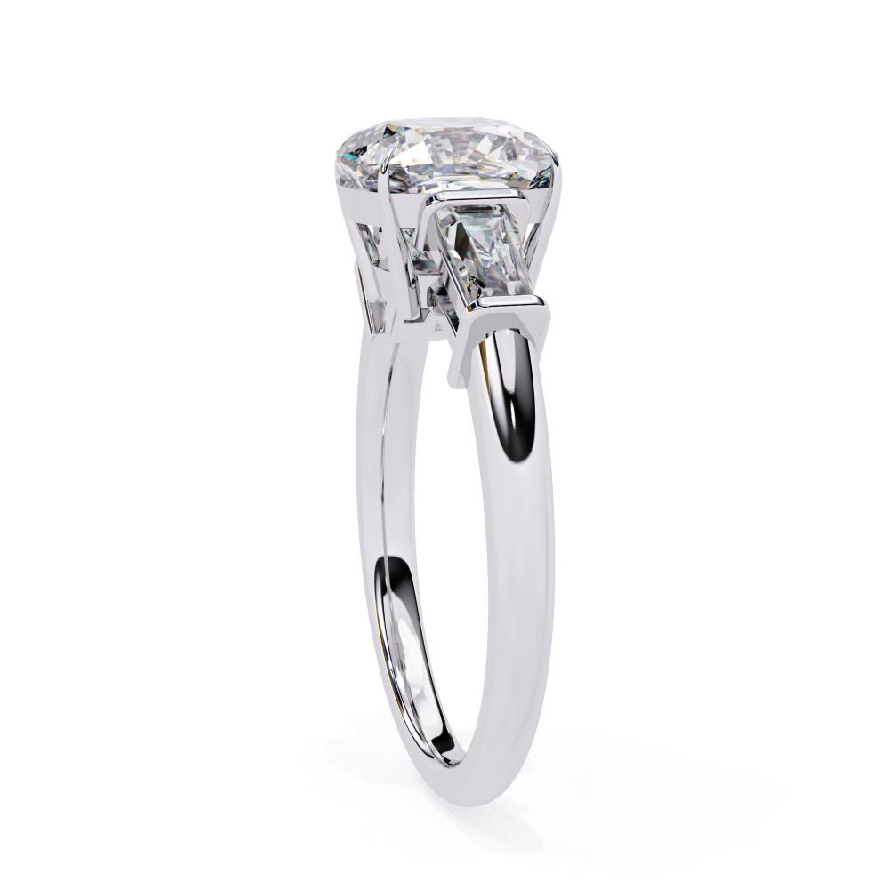 The Amira Cushion with Baguette Three Stone Engagement Ring