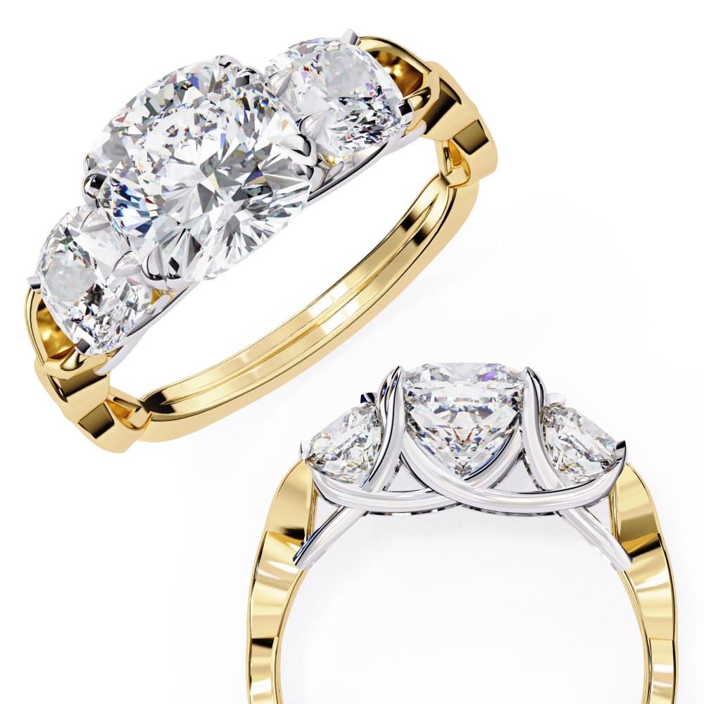 The Tony Cushion Three Stone With Twisted Shank Engagement Ring