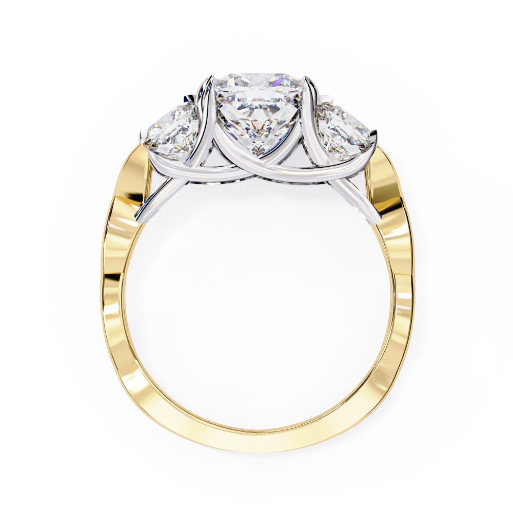 The Tony Cushion Three Stone With Twisted Shank Engagement Ring