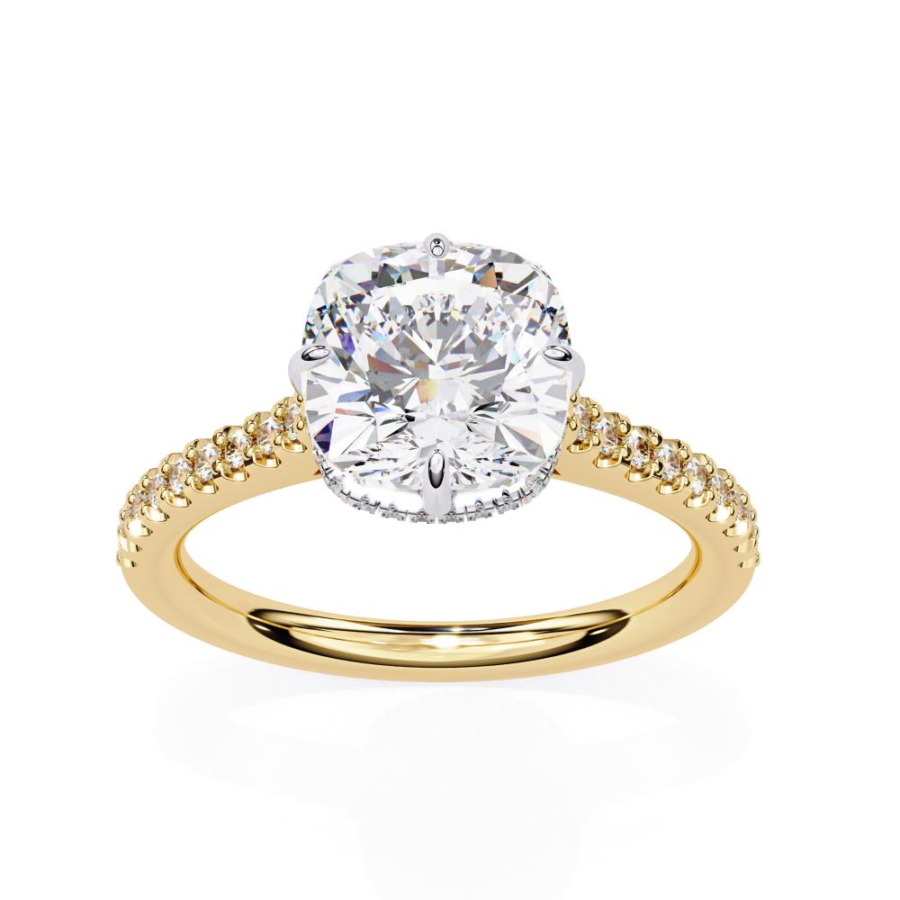 The Martha Cushion Hidden Halo with Cathedral Engagement Ring