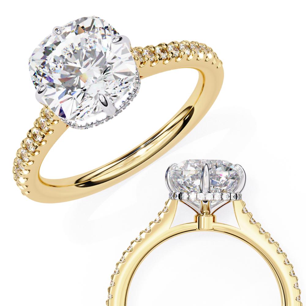 The Martha Cushion Hidden Halo with Cathedral Engagement Ring