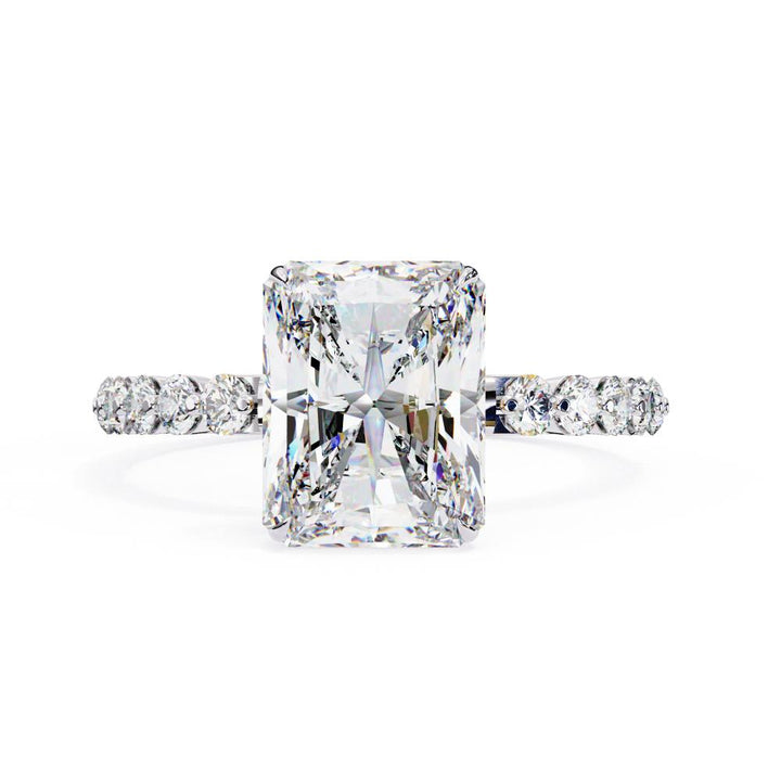 The Beverly Radiant Solitaire with Shared Stone Engagement Ring