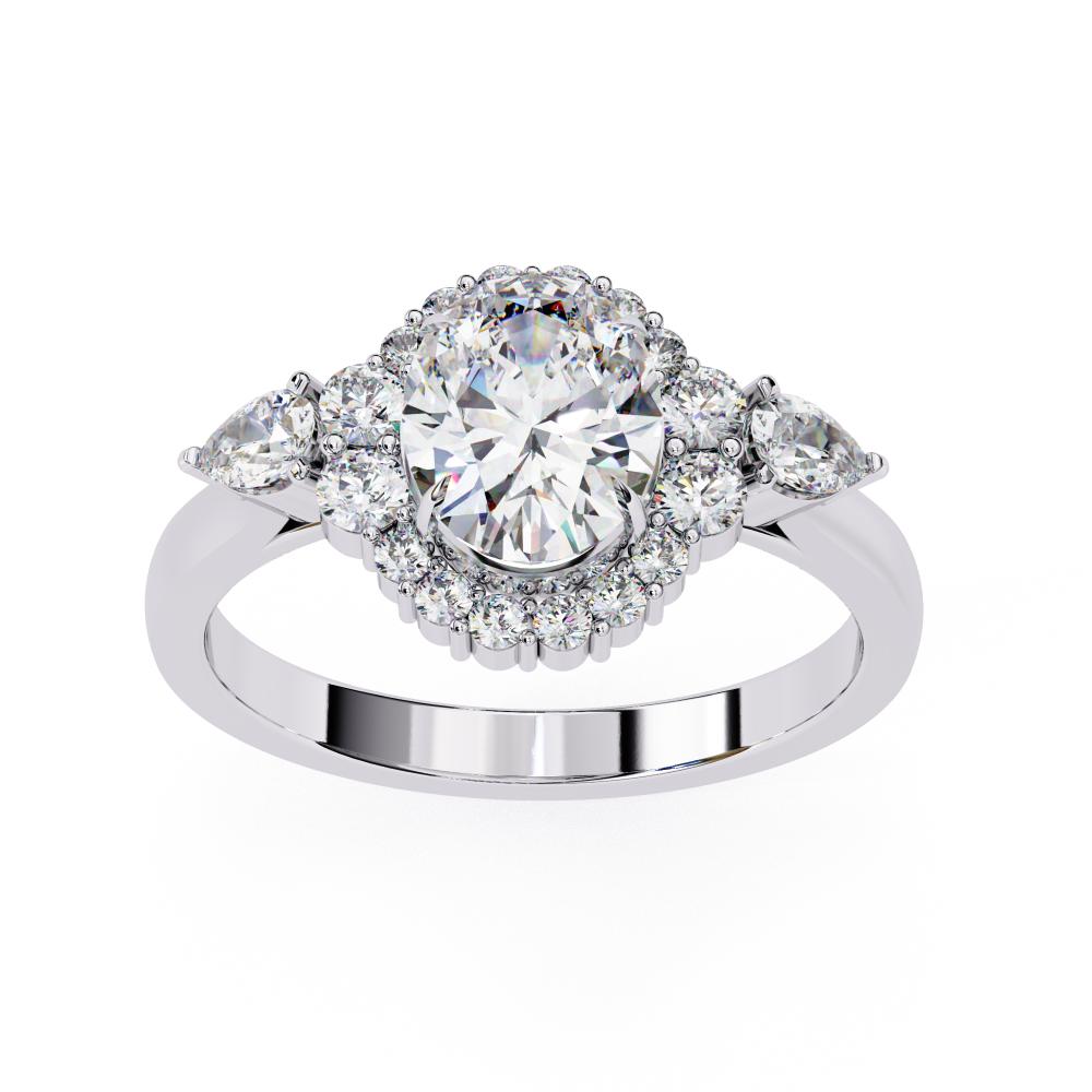 The Anyssa Oval Halo with Three Stone Engagement Ring
