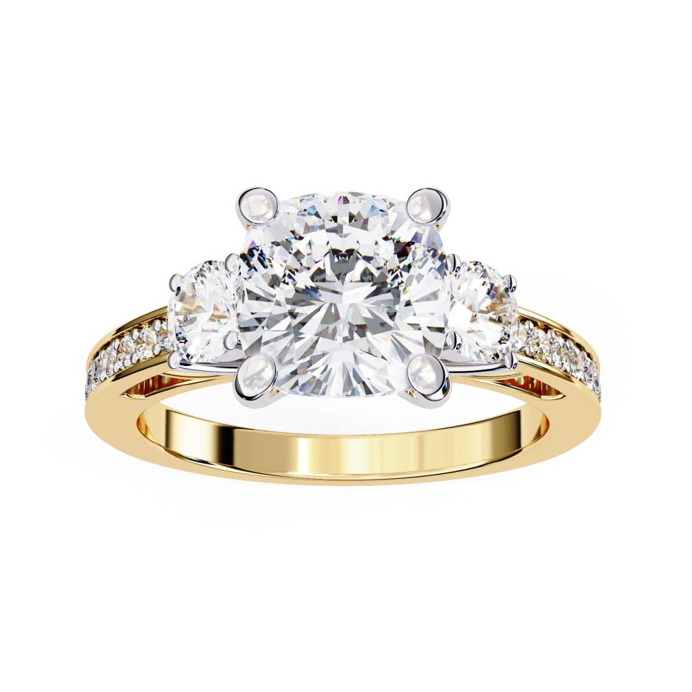 The Stray Cushion Three Stone with Studded Shank Engagement Ring