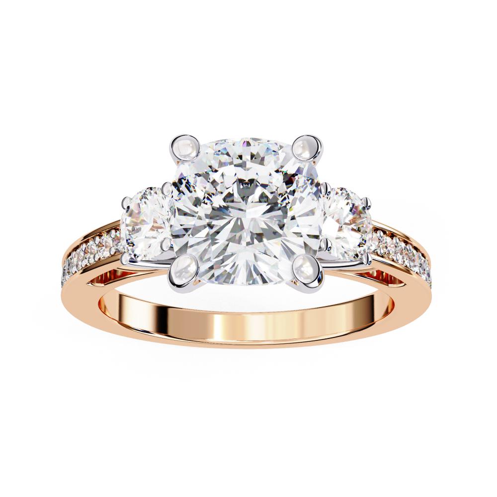 The Stray Cushion Three Stone with Studded Shank Engagement Ring