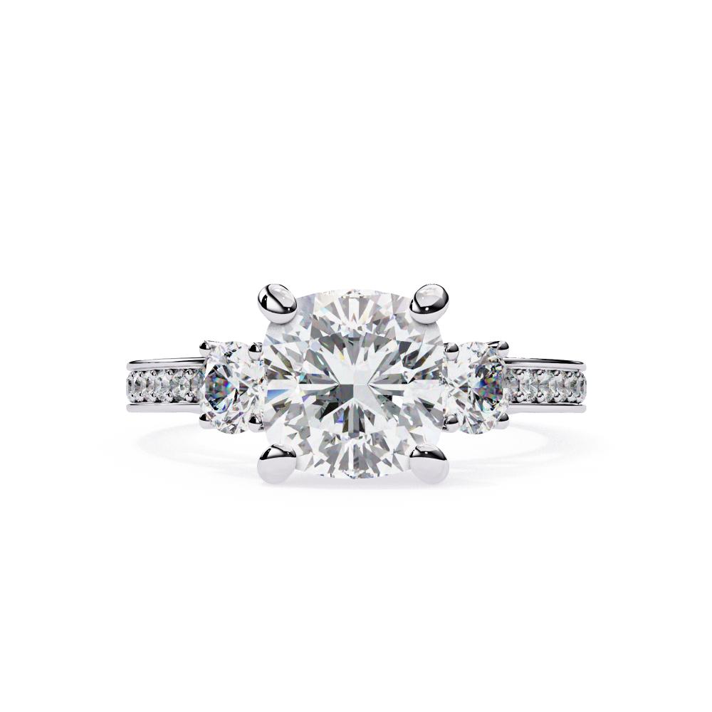 The Stray Cushion Three Stone with Studded Shank Engagement Ring