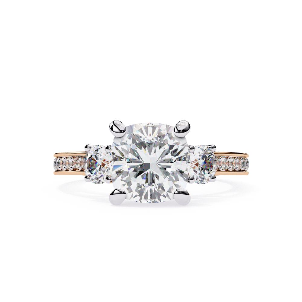 The Stray Cushion Three Stone with Studded Shank Engagement Ring
