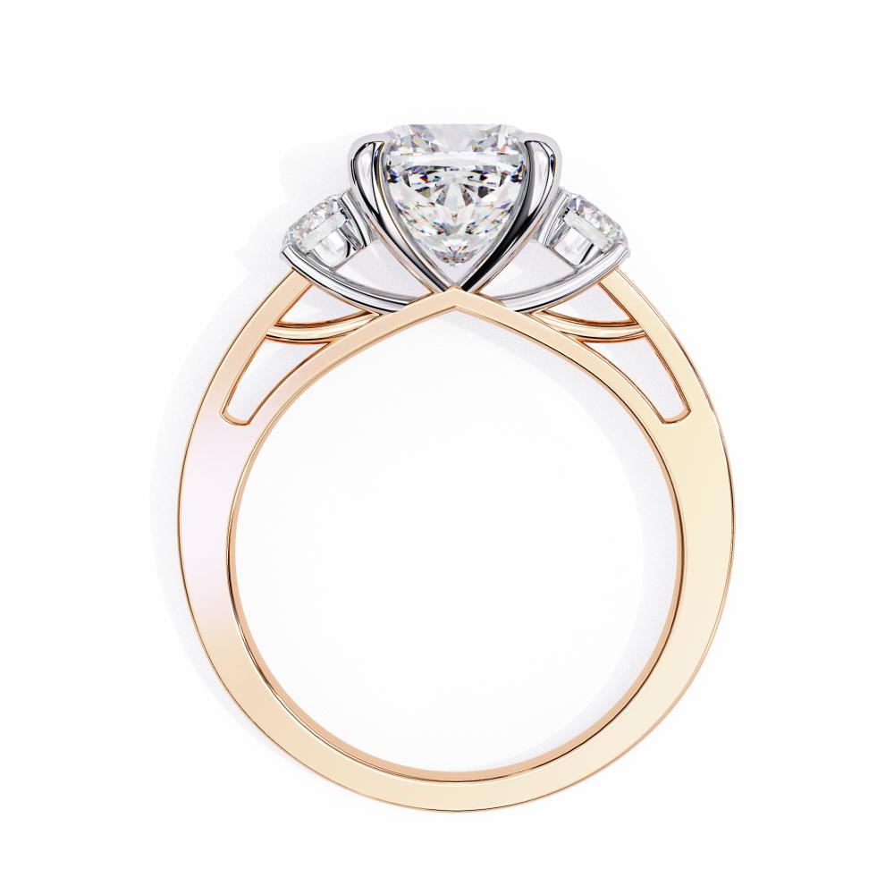 The Stray Cushion Three Stone with Studded Shank Engagement Ring