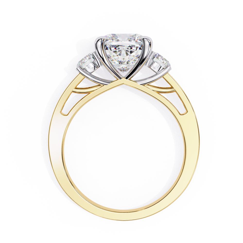 The Stray Cushion Three Stone with Studded Shank Engagement Ring
