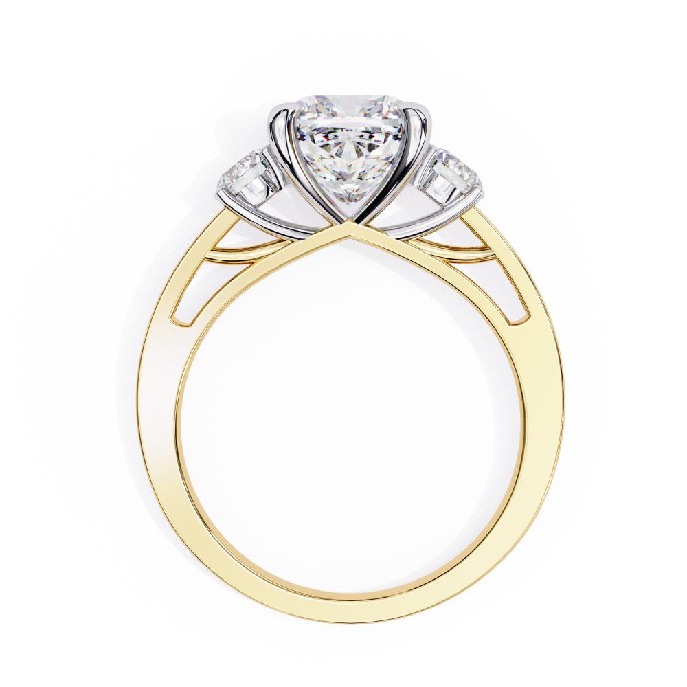 The Stray Cushion Three Stone with Studded Shank Engagement Ring