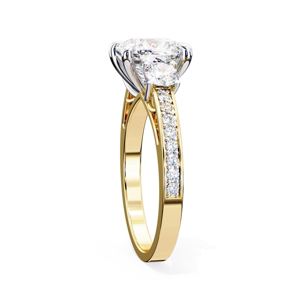 The Stray Cushion Three Stone with Studded Shank Engagement Ring