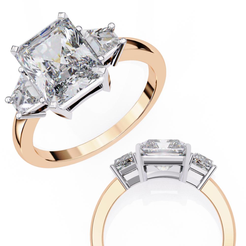 The Adrienne Radiant with Baguette Three Stone Engagement Ring