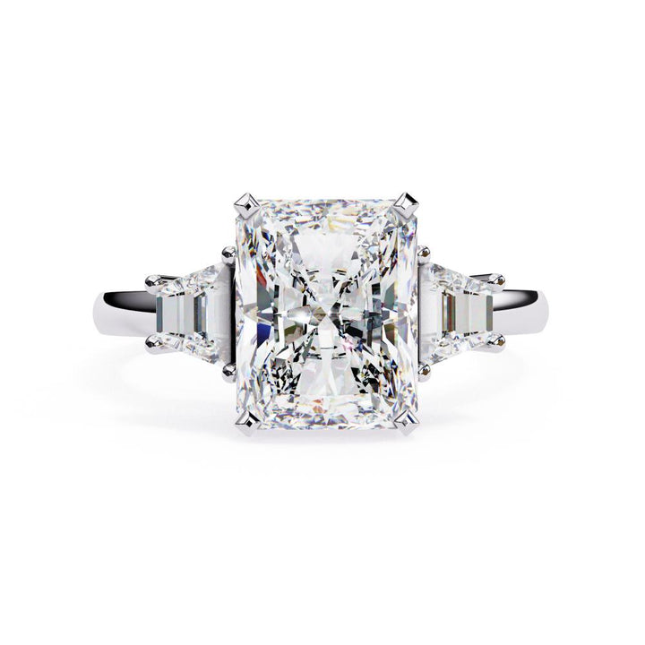 The Adrienne Radiant with Baguette Three Stone Engagement Ring