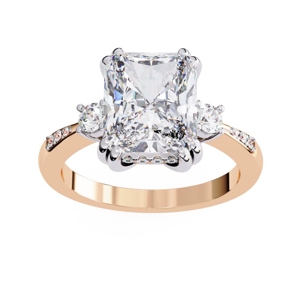 The Mary Radiant Hidden Halo with Three Stone Engagement ring