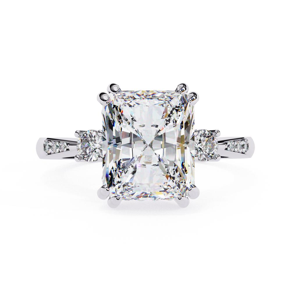 The Mary Radiant Hidden Halo with Three Stone Engagement ring