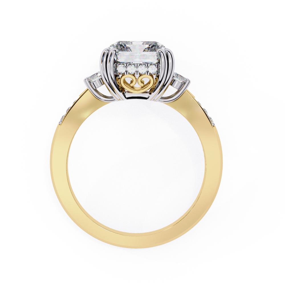 The Mary Radiant Hidden Halo with Three Stone Engagement ring