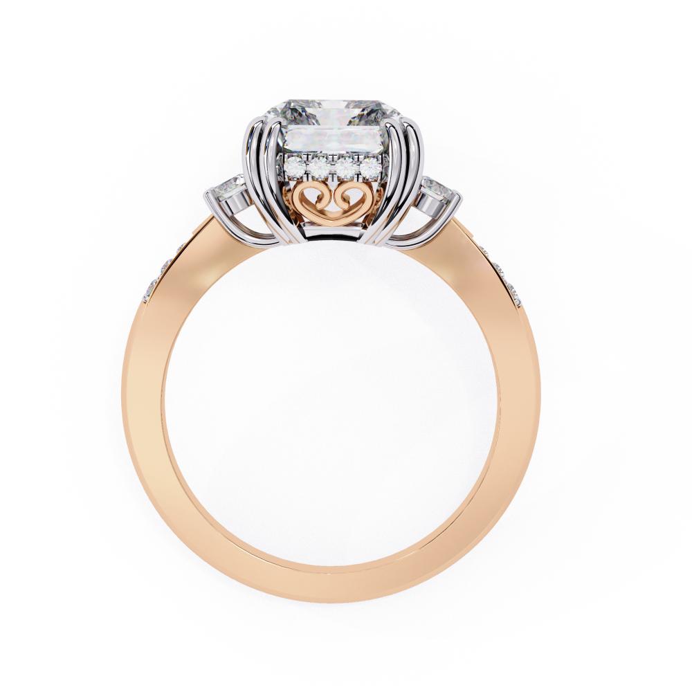 The Mary Radiant Hidden Halo with Three Stone Engagement ring