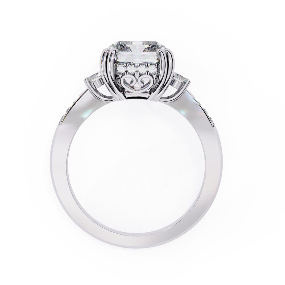 The Mary Radiant Hidden Halo with Three Stone Engagement ring