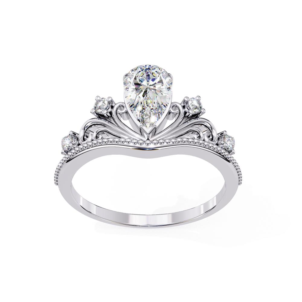 The Briana Pear Crown Inspired Chevon Shaped Engagement Ring