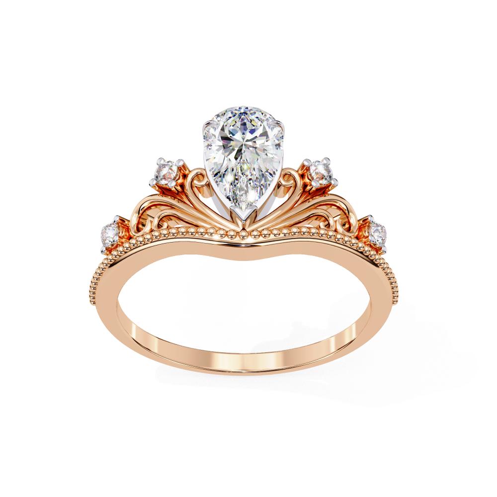 The Briana Pear Crown Inspired Chevon Shaped Engagement Ring