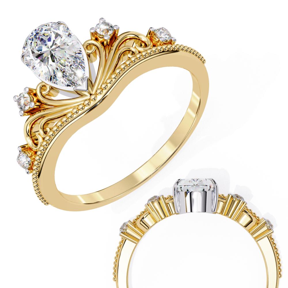 The Briana Pear Crown Inspired Chevon Shaped Engagement Ring