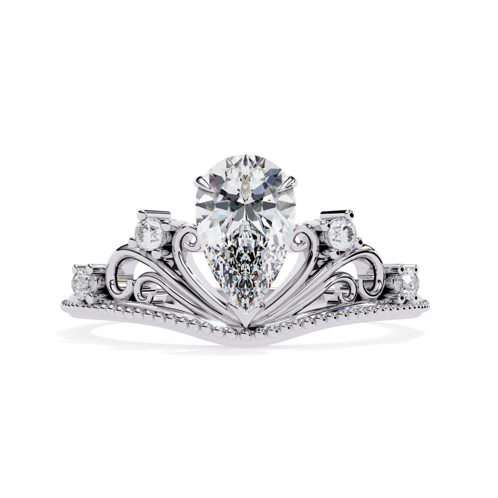 The Briana Pear Crown Inspired Chevon Shaped Engagement Ring