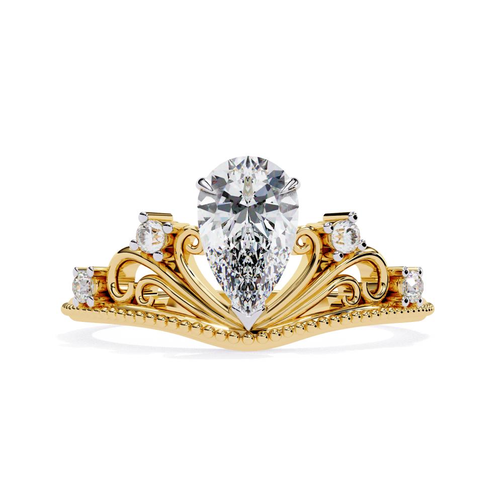 The Briana Pear Crown Inspired Chevon Shaped Engagement Ring