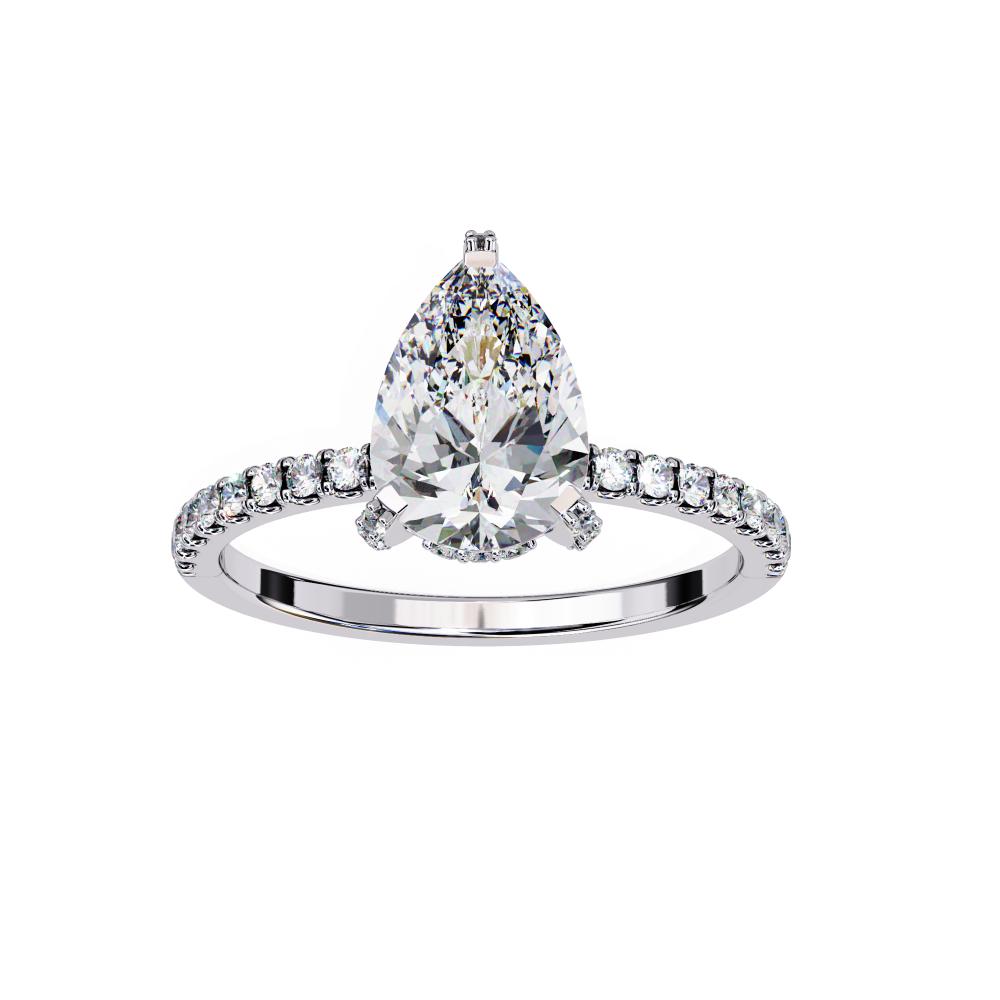 The Felicia Pear Unique Hidden Halo with Pave Engagement Ring