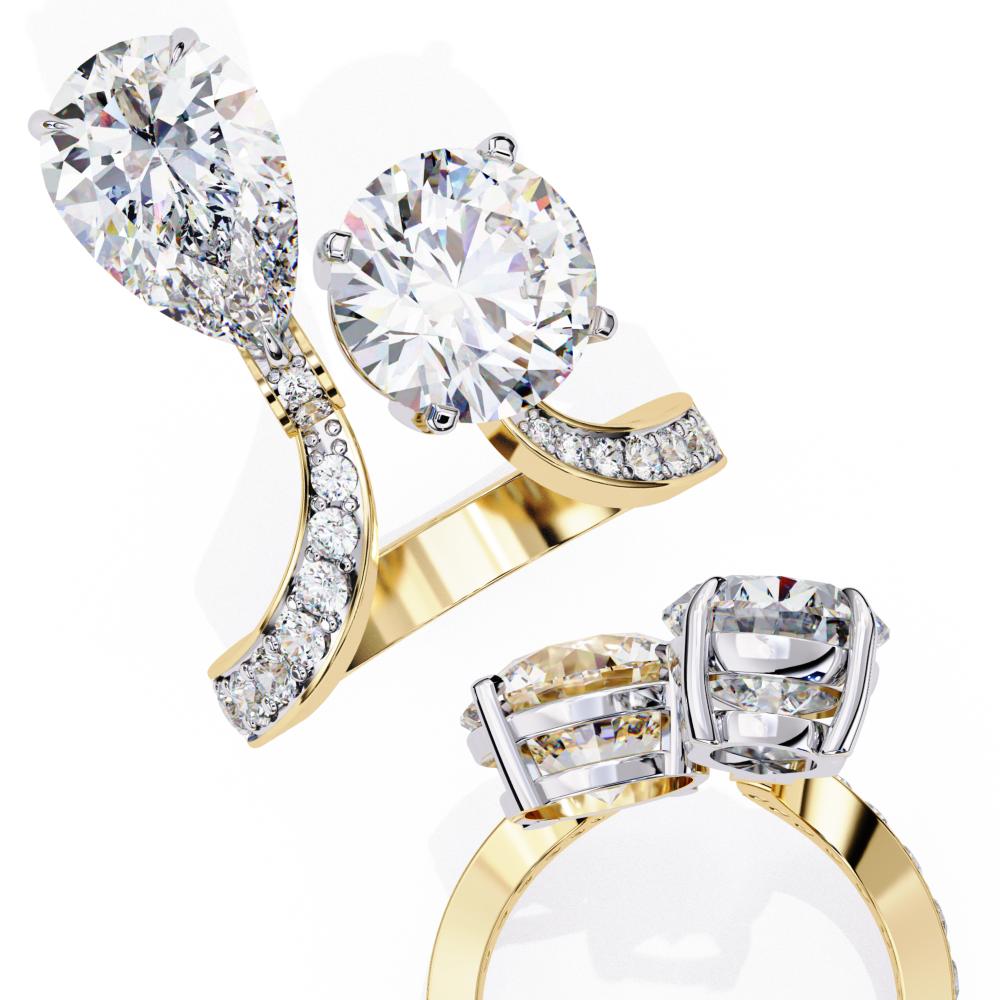The Bonnie Pear & Round Toi Et Moi Vintage Engagement Ring