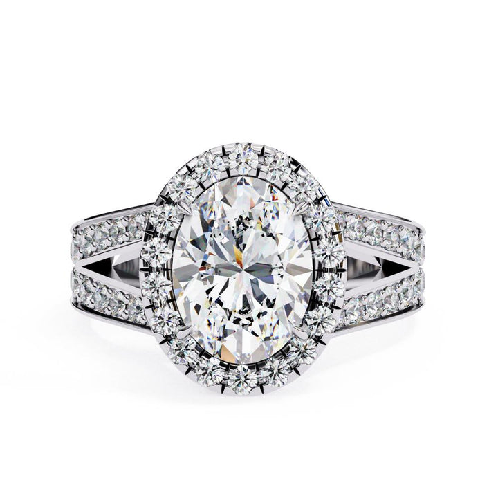 The Hanley Oval Halo with Split Shank Engagement Ring