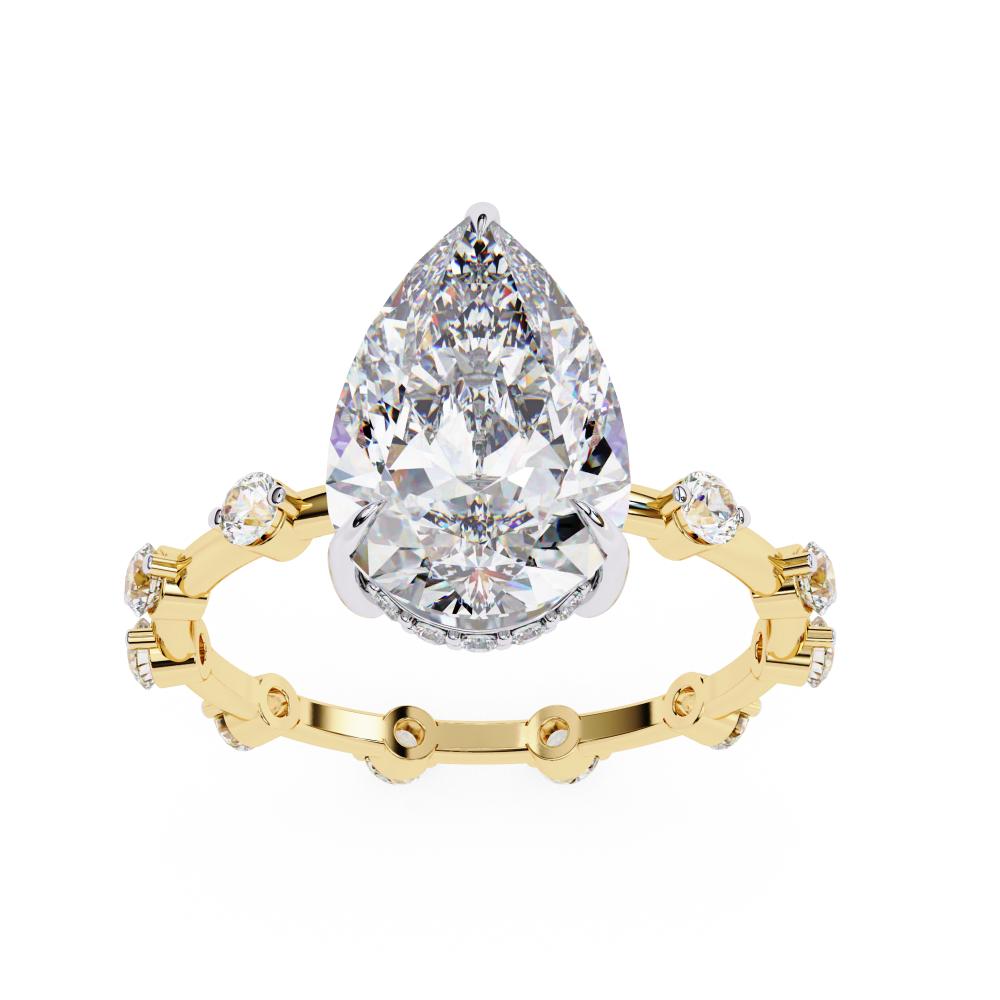The Felicia Pear Hidden Halo with Space Stone Engagement Ring