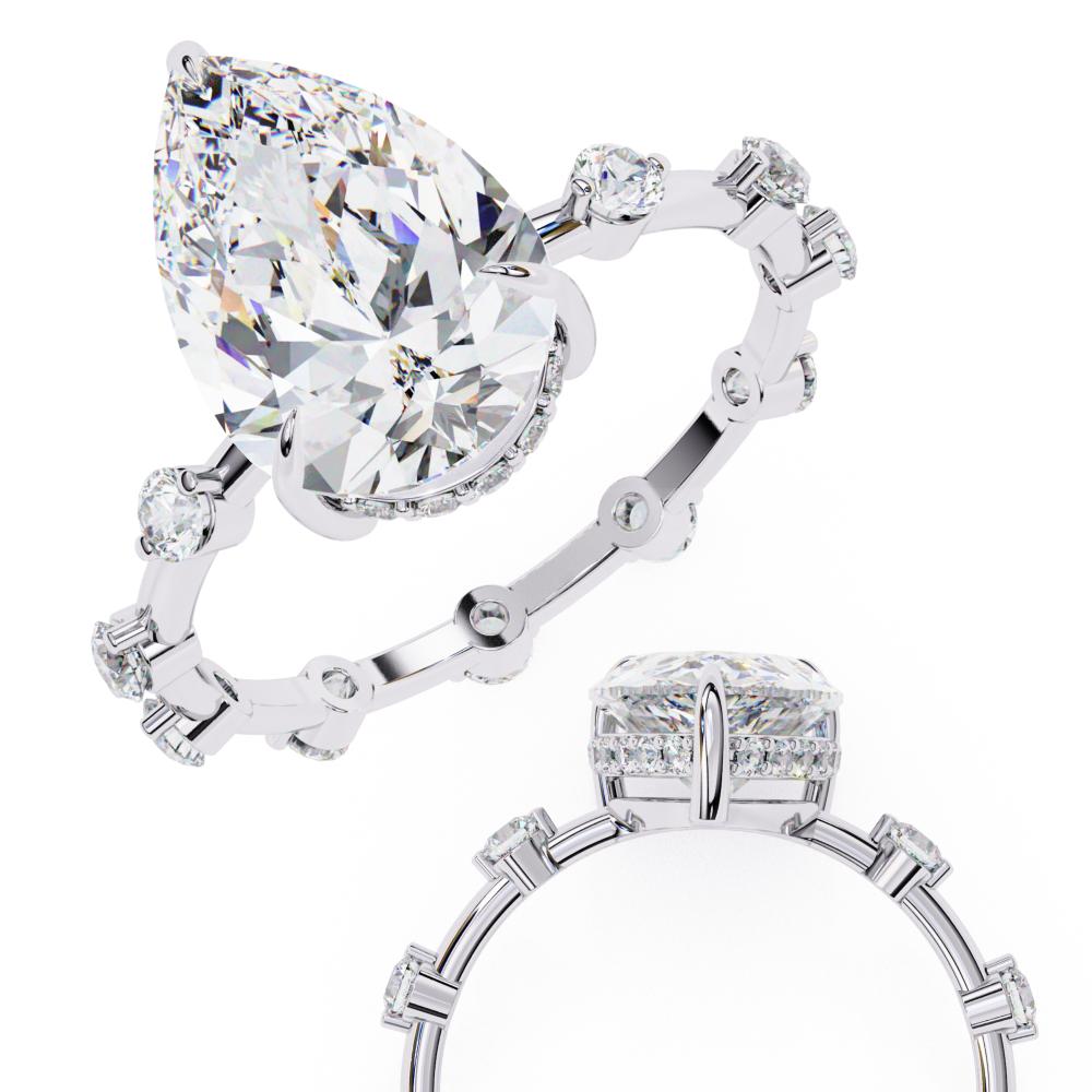 The Felicia Pear Hidden Halo with Space Stone Engagement Ring