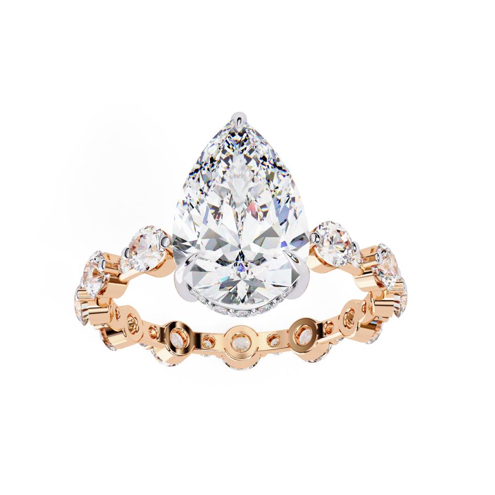 The Desiree Pear Hidden Halo with Shared Prong Engagement Ring