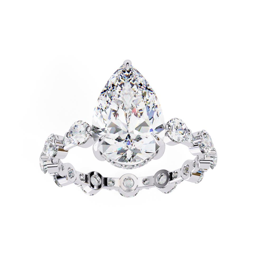 The Desiree Pear Hidden Halo with Shared Prong Engagement Ring