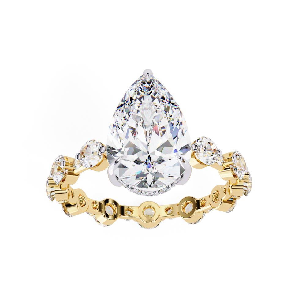 The Desiree Pear Hidden Halo with Shared Prong Engagement Ring