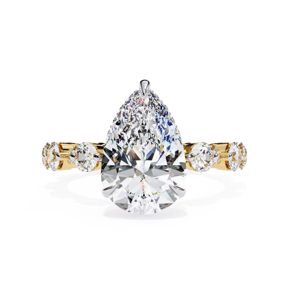 The Desiree Pear Hidden Halo with Shared Prong Engagement Ring