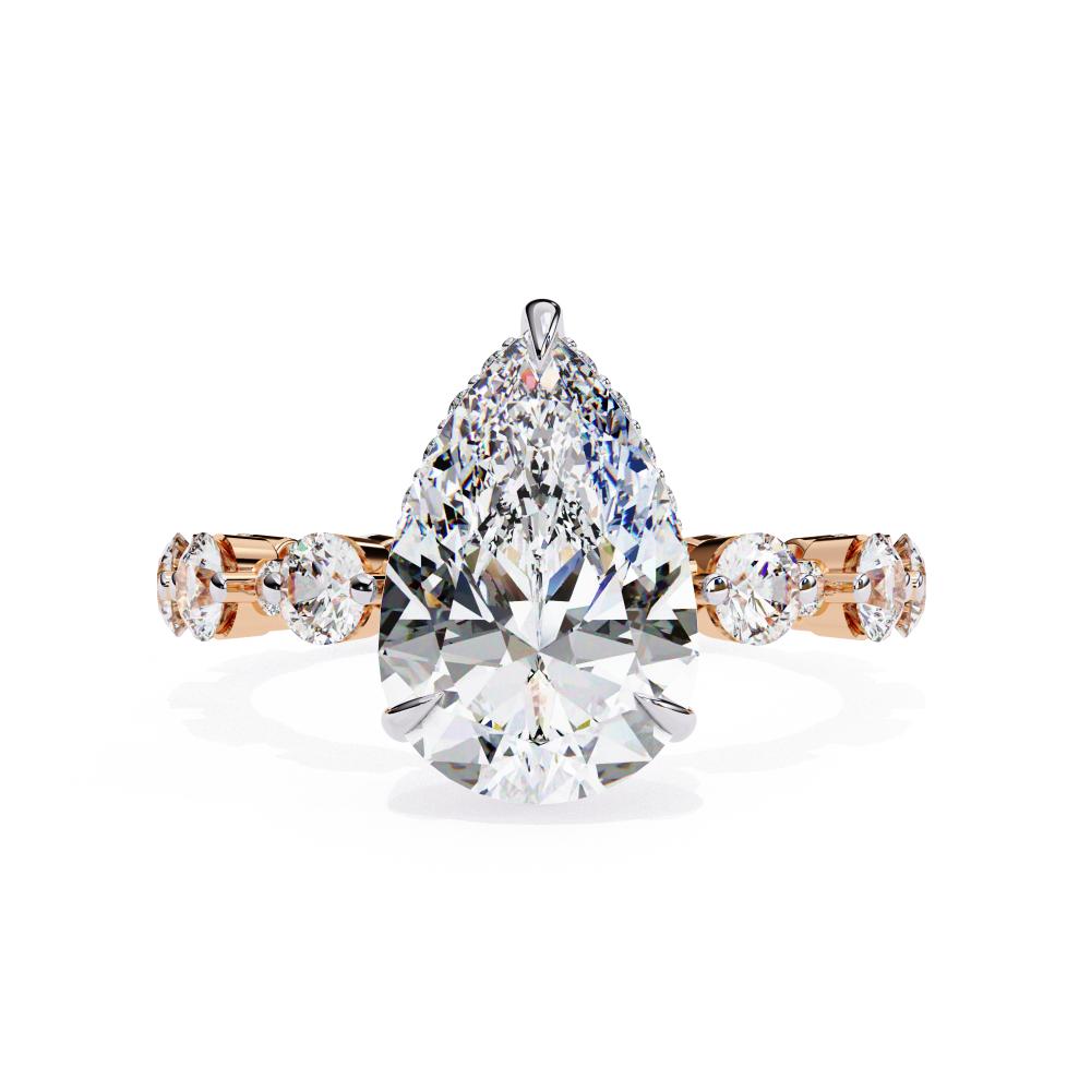 The Desiree Pear Hidden Halo with Shared Prong Engagement Ring
