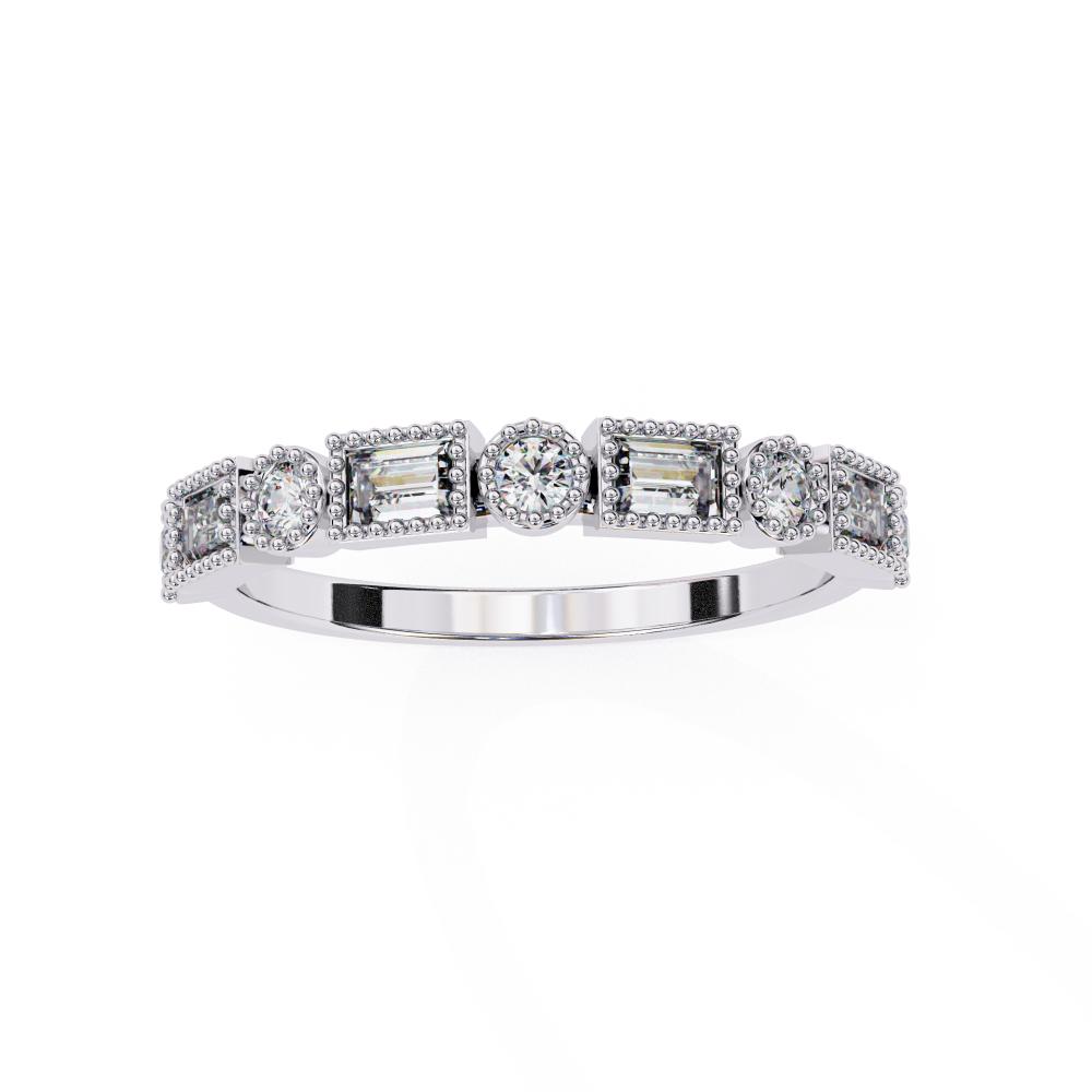 The Danielle Baguette & Round Half Milgrain Wedding Band