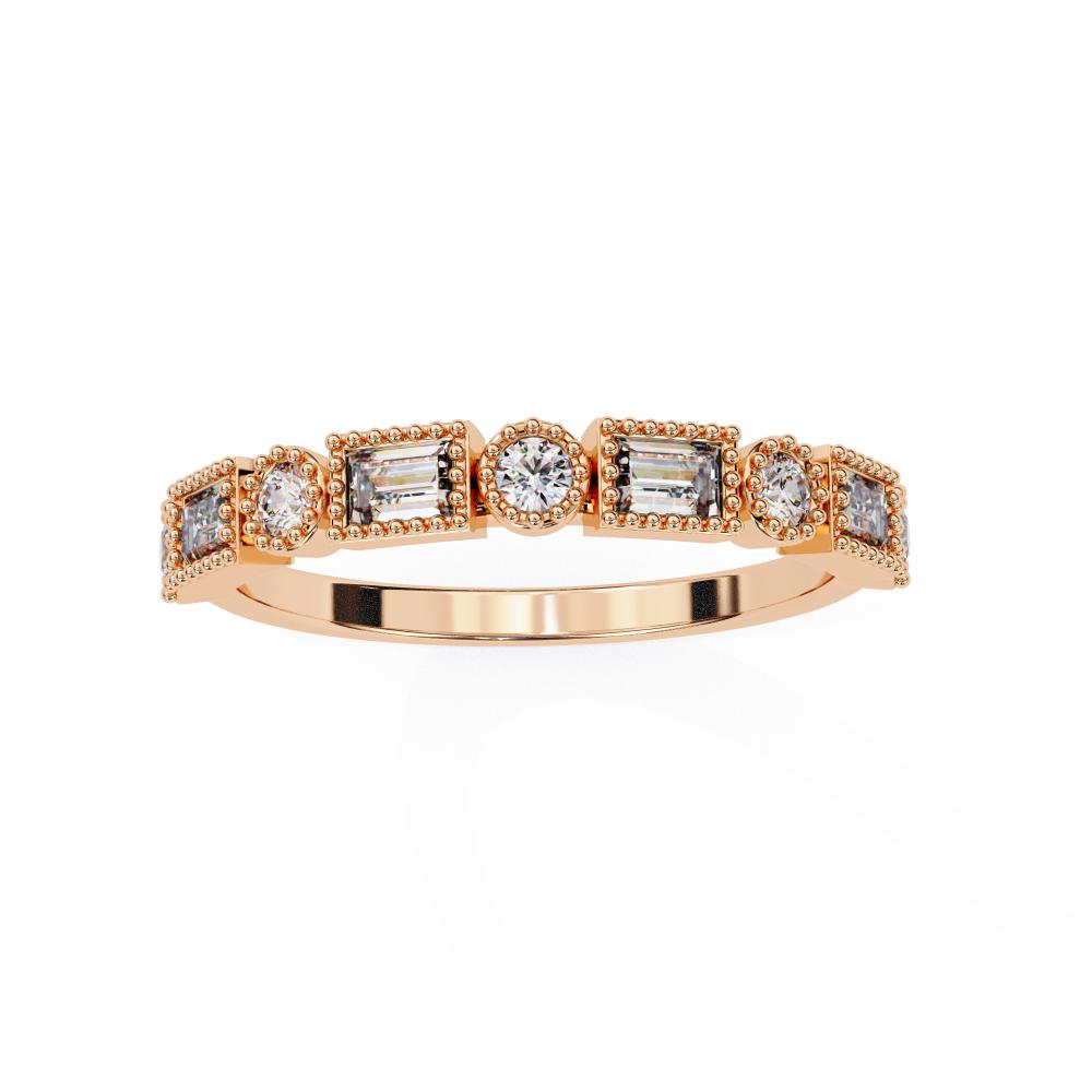 The Danielle Baguette & Round Half Milgrain Wedding Band