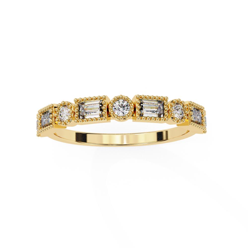 The Danielle Baguette & Round Half Milgrain Wedding Band