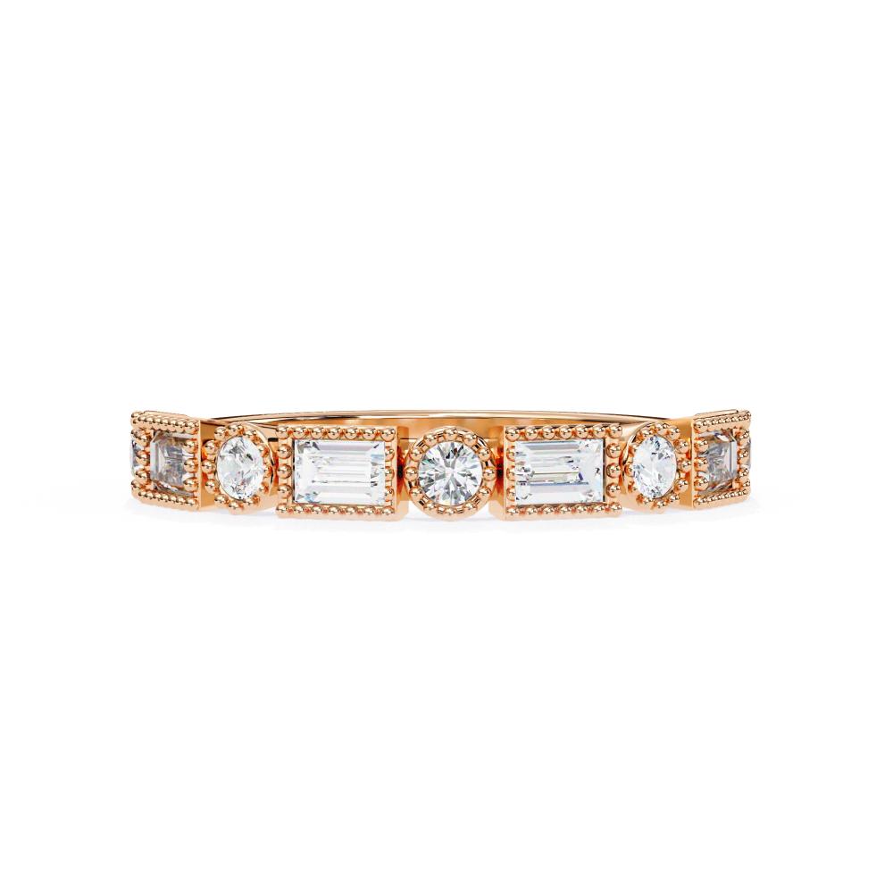 The Danielle Baguette & Round Half Milgrain Wedding Band