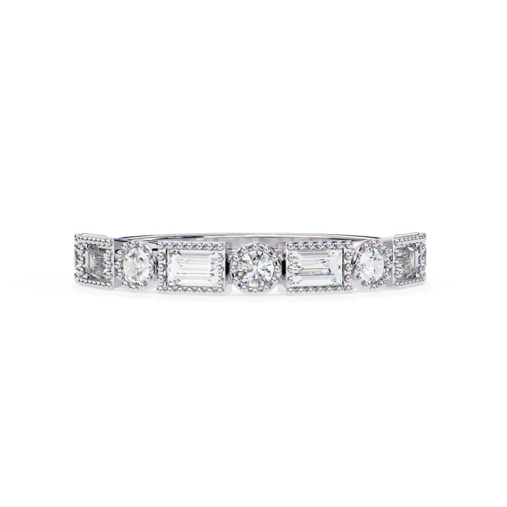 The Danielle Baguette & Round Half Milgrain Wedding Band