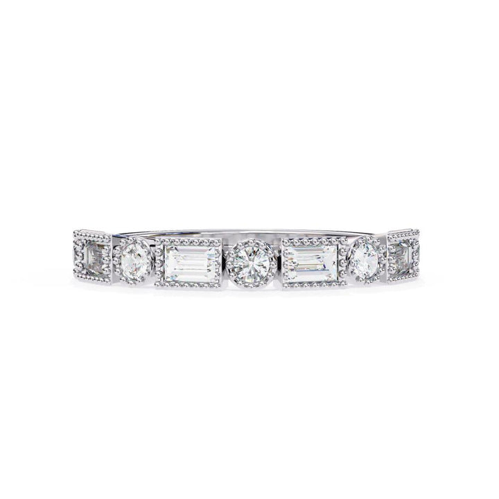 The Danielle Baguette & Round Half Milgrain Wedding Band